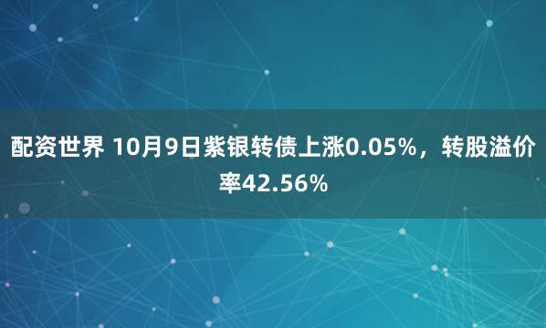 配资世界 10月9日紫银转债上涨0.05%，转股溢价率42.56%